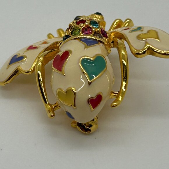 Joan Rivers Bee Brooch Lots of Love Enamel Hearts Multi-Color Rhinestone Insect - Picture 4 of 12